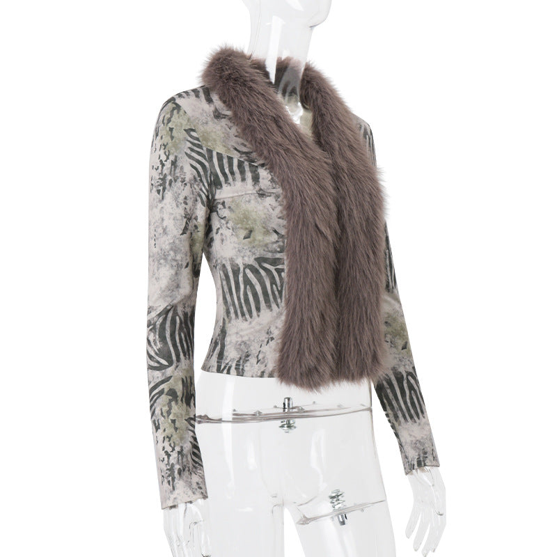 Women's Winter Fashion Furry Patchwork Sexy Top 8