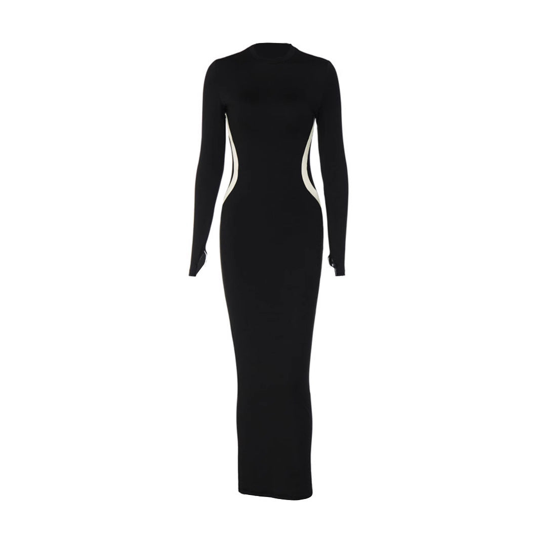 Women Black Patchwork Long Sleeve Bodycon Dress 4