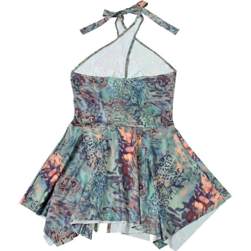 Summer Women's Fashion Chic Sexy Halter Neck Tie Low Back Print Bodycon Dress 12