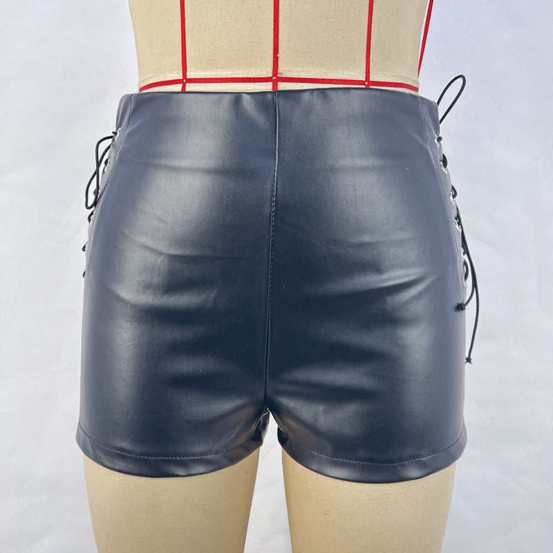 Women Autumn and Winter Black Stretchy Pu-Leather Shorts 3