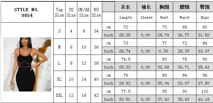 Women Solid Suspender Beaded Backless Bodycon Dress 8