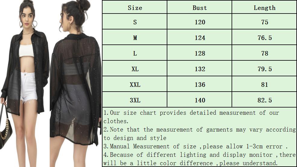 Women's Fashion Long Sleeve Turndown Collar Sequined Shirt Casual Blouse 10