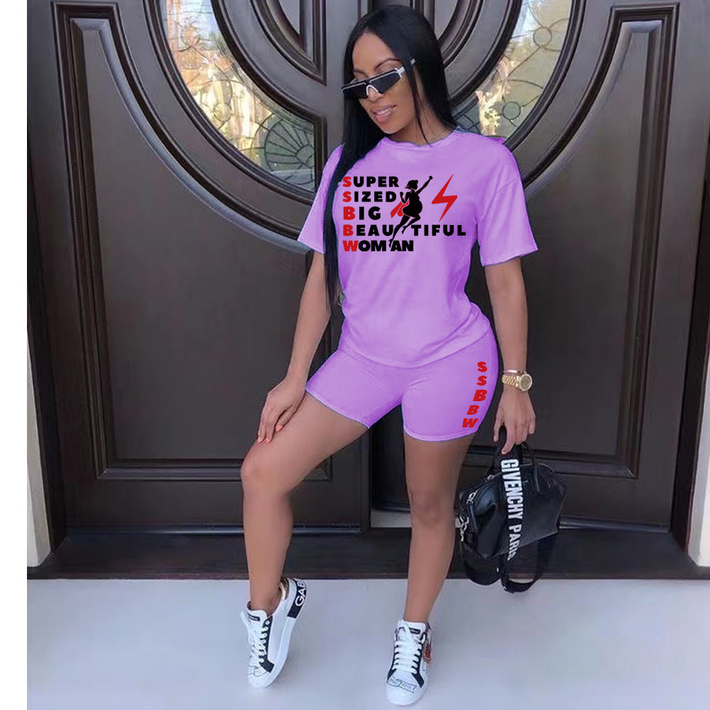Plus Size Women's T-Shirt Shorts Set Tracksuit Two-Piece 7