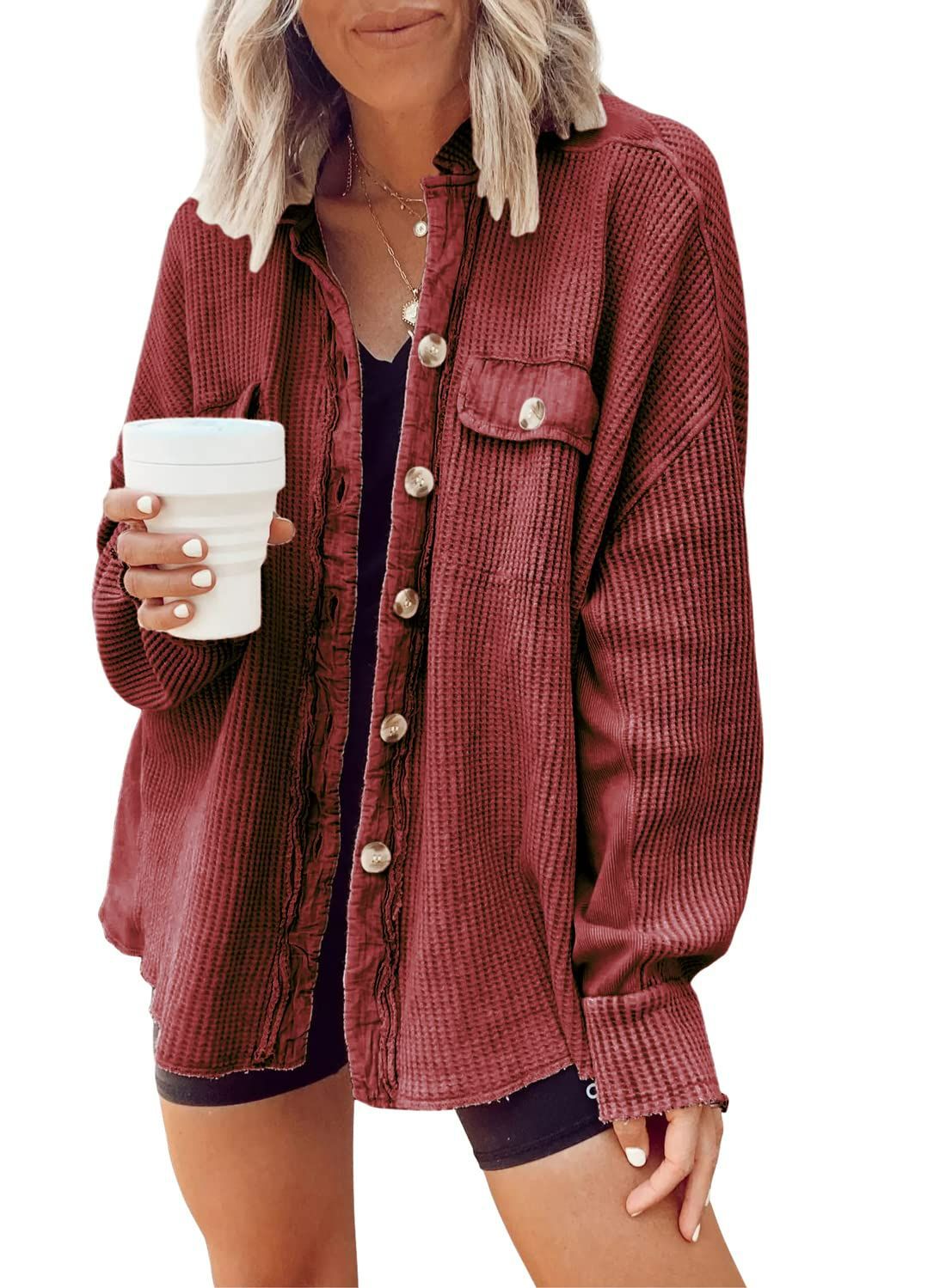 Autumn Jacket Fashion Casual Turndown Collar Pocket Patchwork Irregular Shirt Women 10