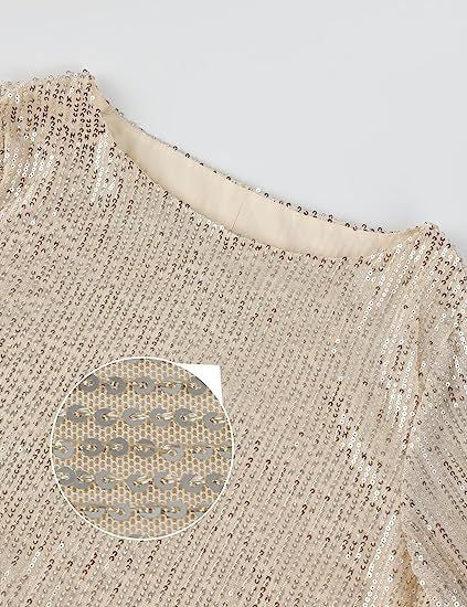 Summer Sequin Round Neck Long Sleeve Casual Loose Sequin Dress 20