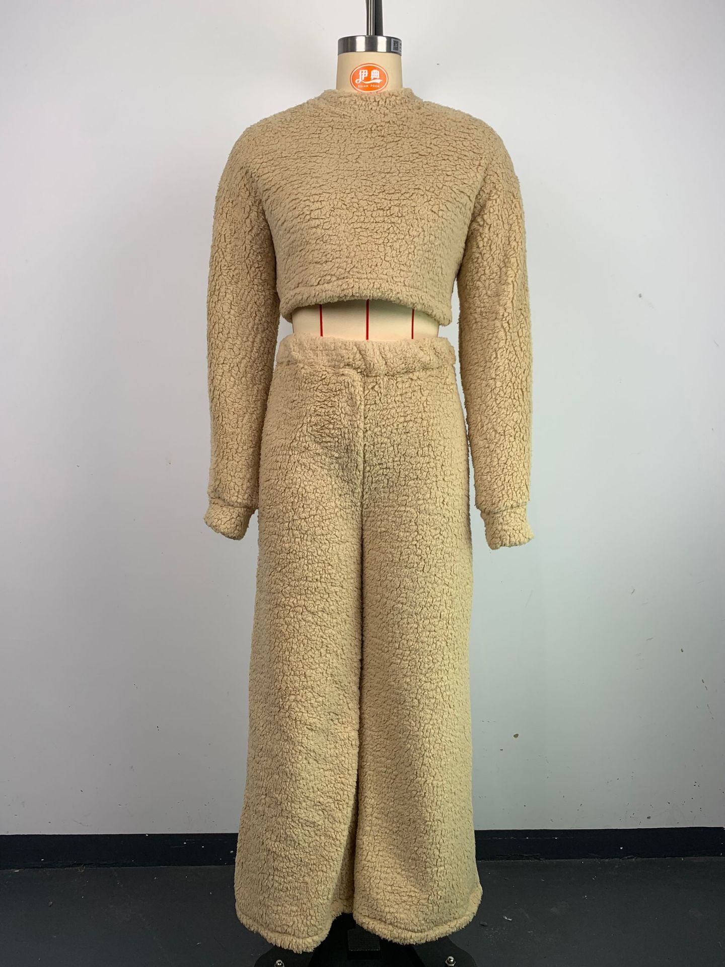 Women Casual Lounge Clothes Loose Sherpa Long Sleeve Top and Pant Two-piece Set 15