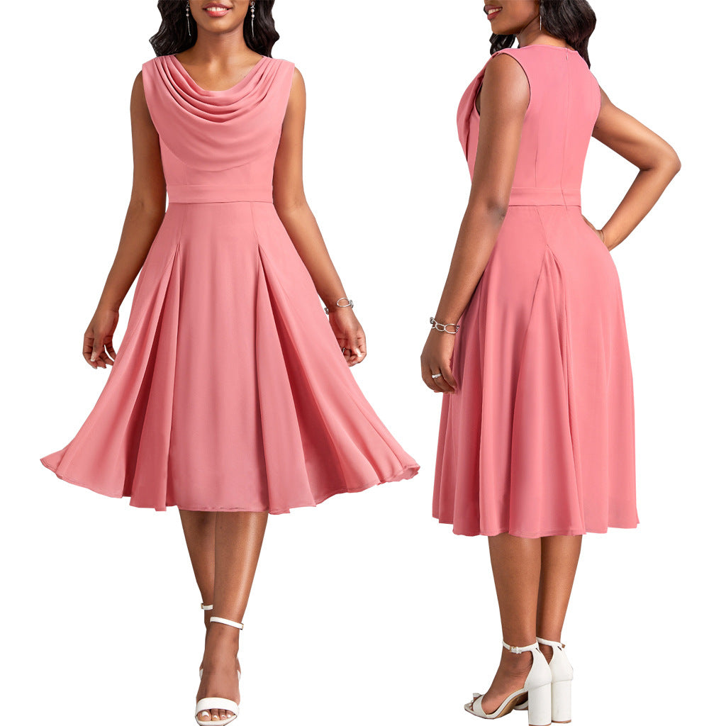 Women Solid U Neck Bell Bottom Dress 10