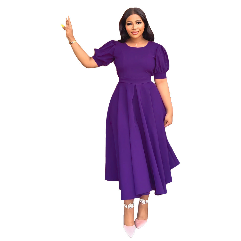 Chic Puff Sleeve Slim Waist Cutout Maxi Summer Dress 11