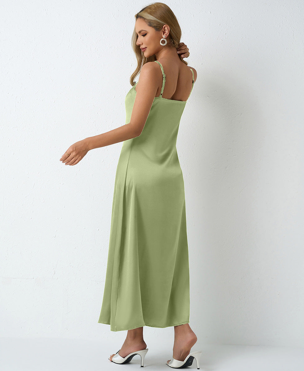 Women Pleated Sleeveless Satin Dress 51