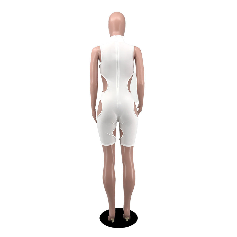 Women's Summer Solid Color Sexy Hollow Short-Sleeve Jumpsuit 14