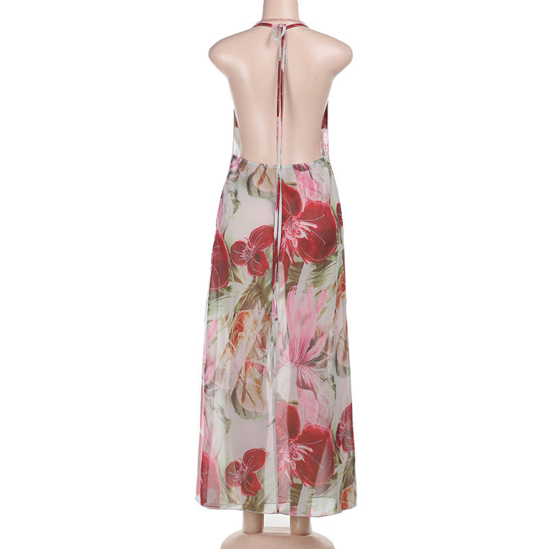 Women See-Through Print Holidays Summer Sexy Slit Dress 7