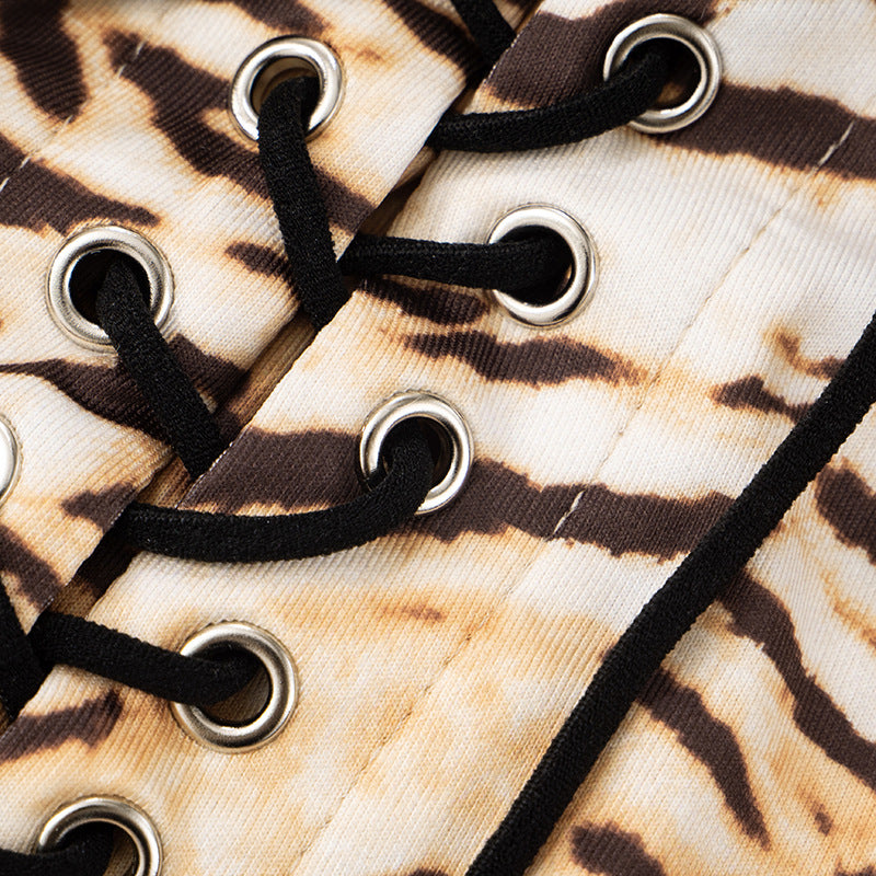 Women's clothing sexy tiger print Lace-up Tight Fitting shorts 15