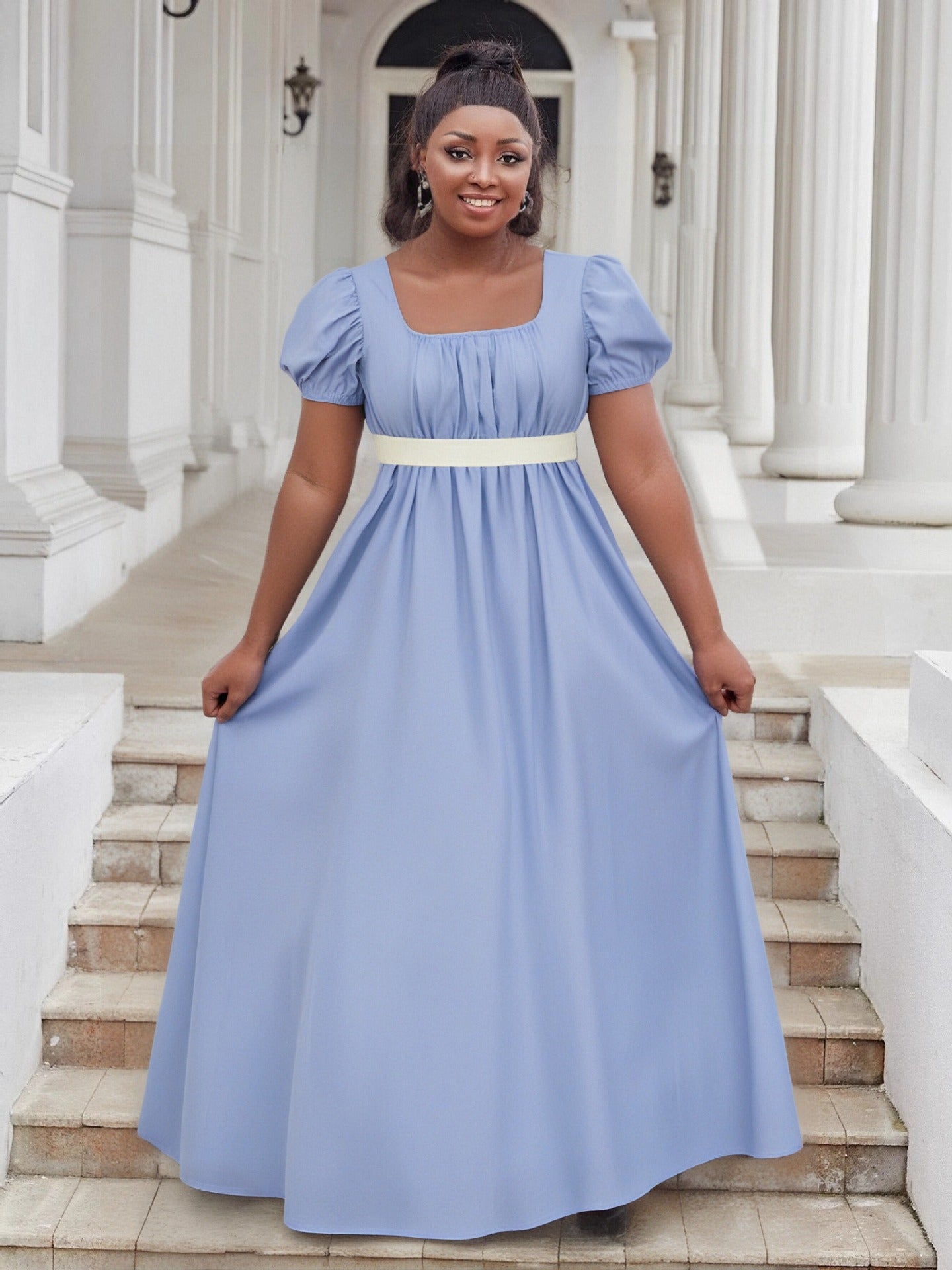 Puff Sleeve High Waist Ball Dress Elegant Plus Size Evening Gown 24