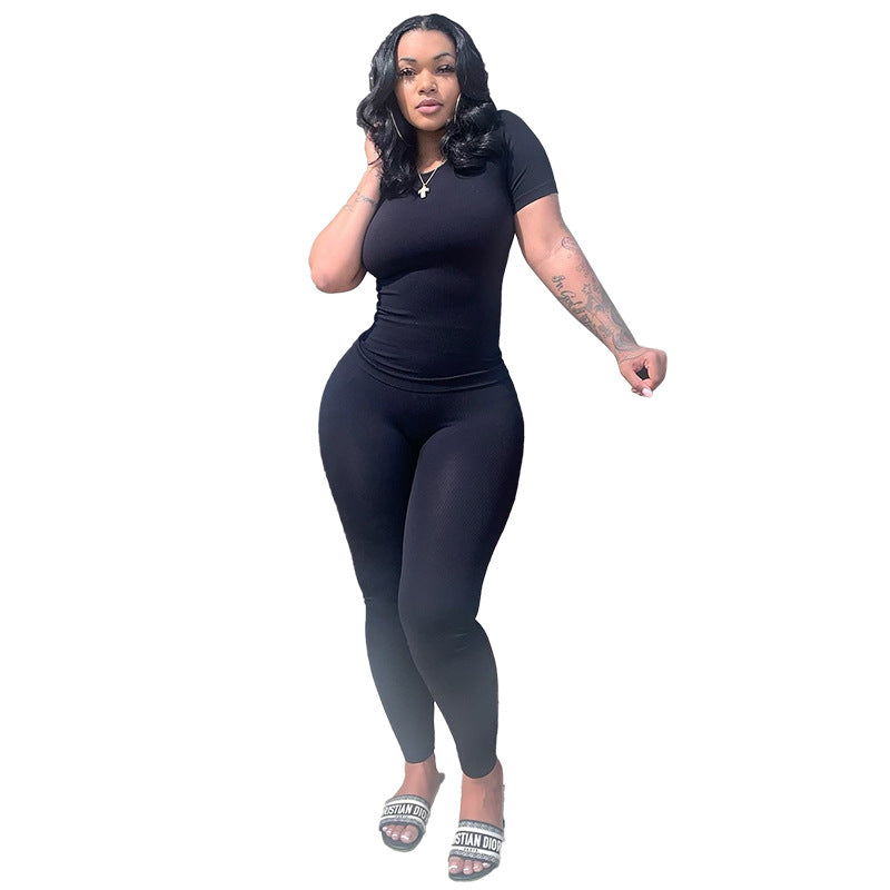 Plus Size Sports Two Piece Ribbed High Stretch Solid Color Suit Women 5