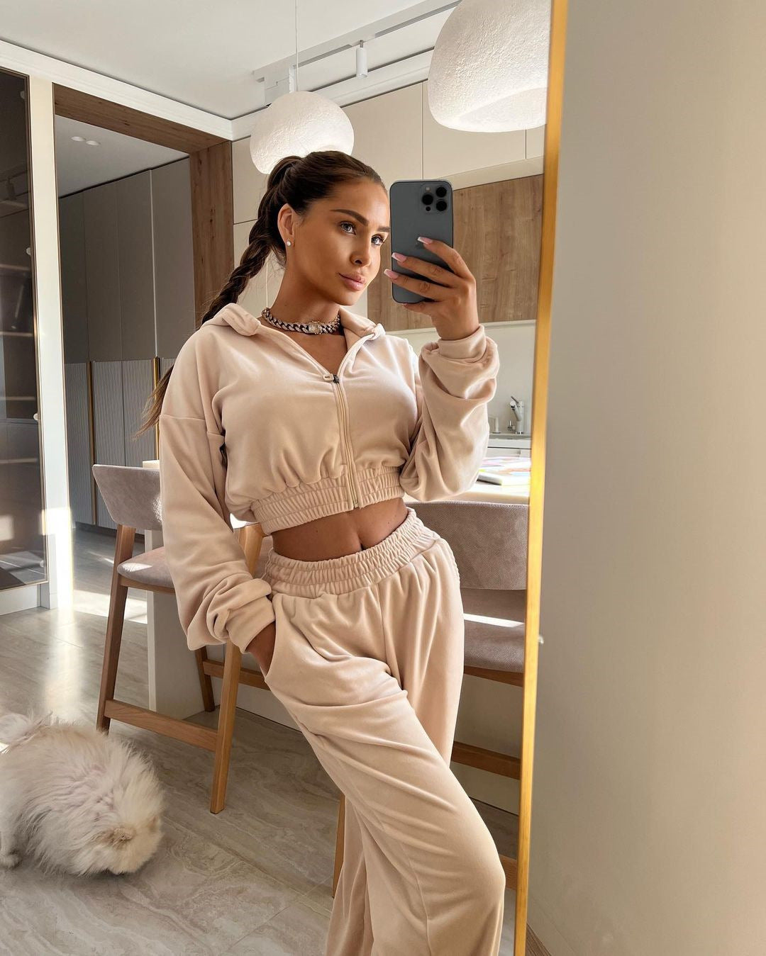 Women Long Sleeve Zipper Casual Hoodies and Long PantsTwo Piece Set 8