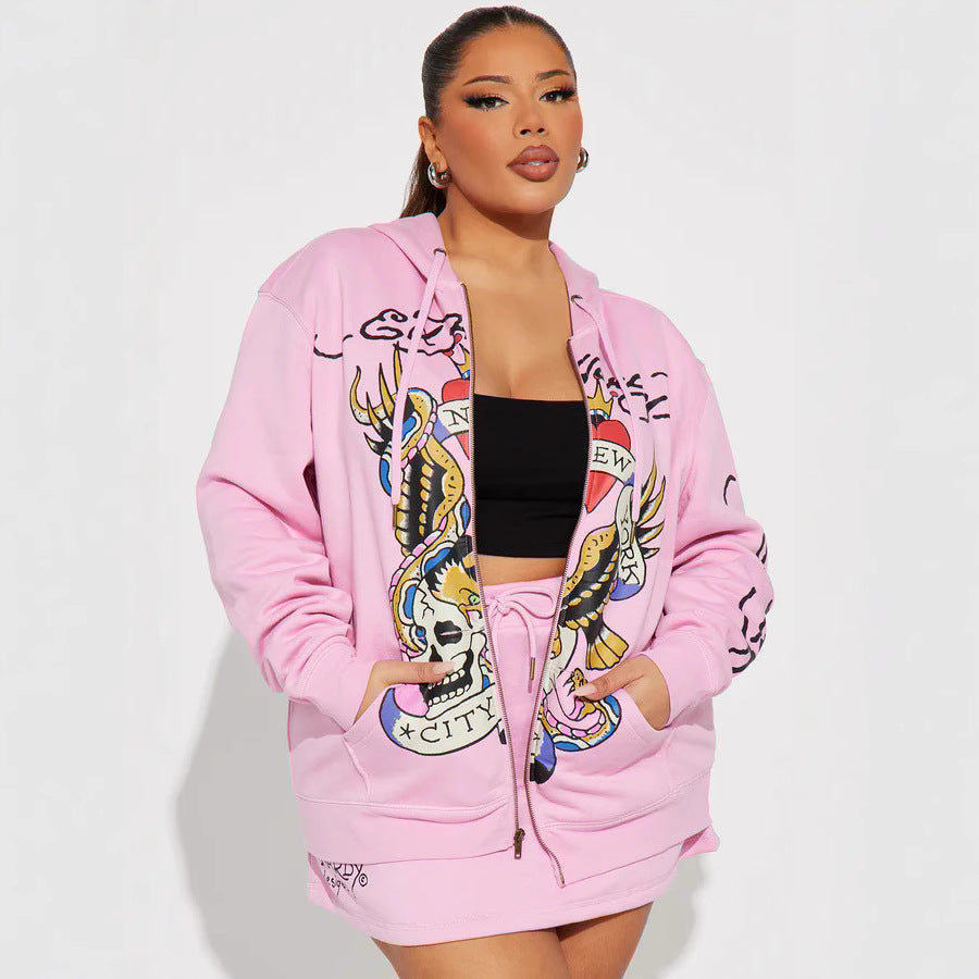 Fashion Print Hoodie Skirt Set 5