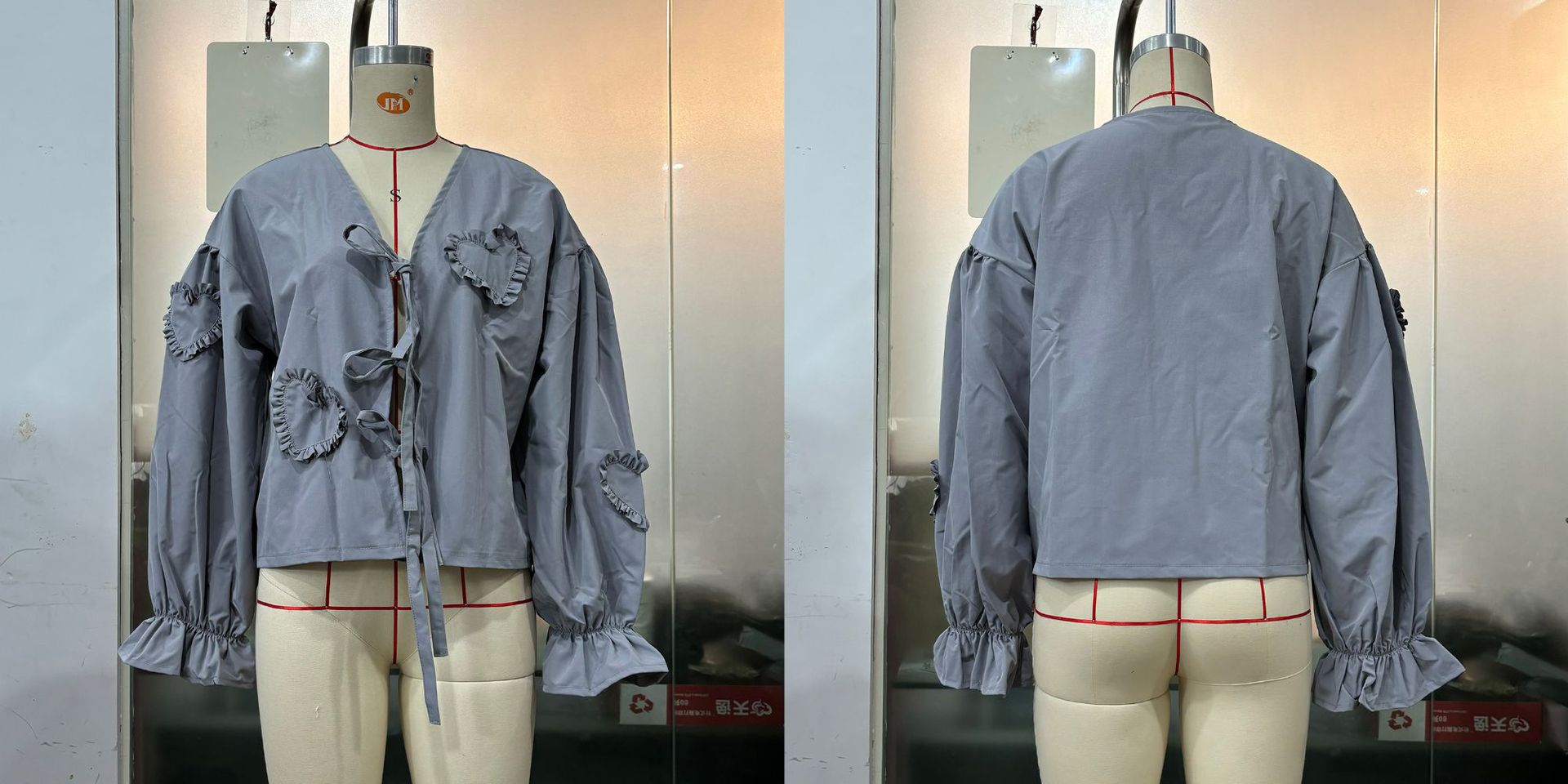 Long Sleeve Solid Color Lace-Up Tie Bow Shirt Top 13