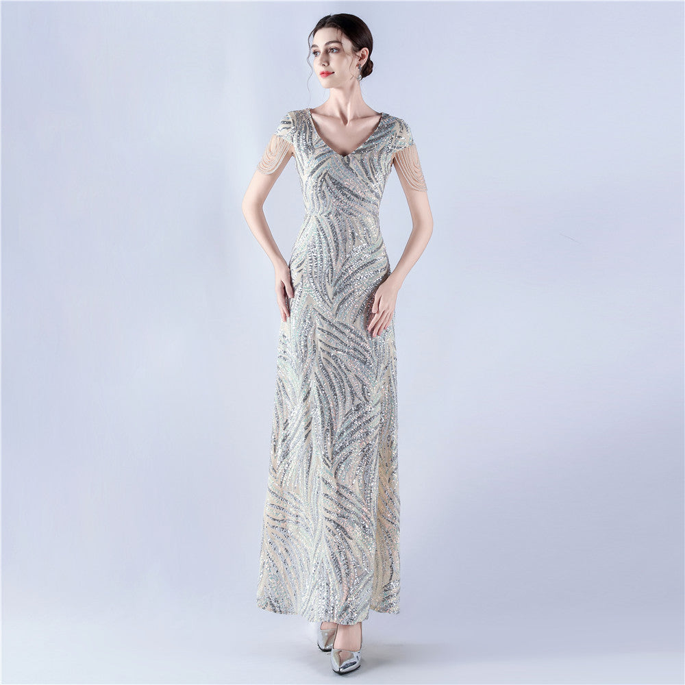 Women Sequin Beaded Evening Dress 13