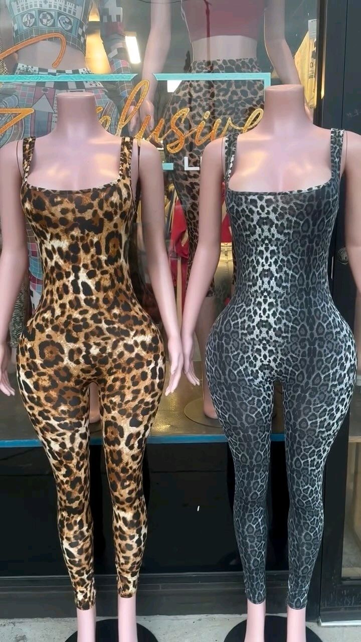 Leopard Print Sleeveless Square Neck Low Back Jumpsuit for Women 4