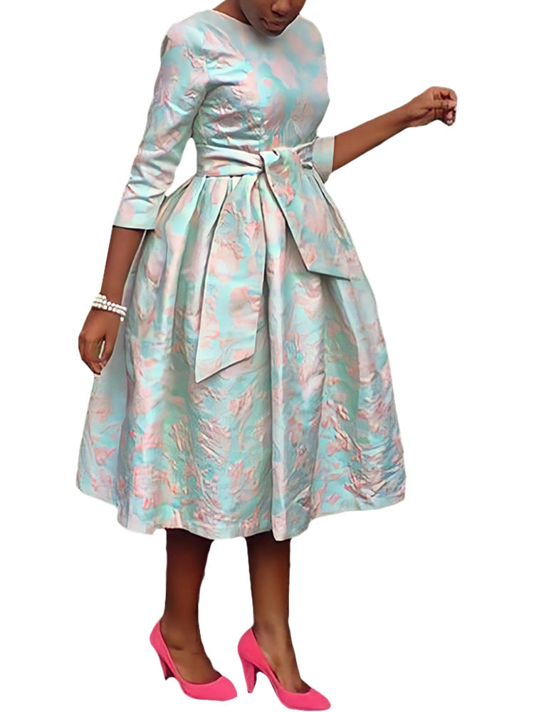 Women's Round Neck Jacquard Swing Dress 5