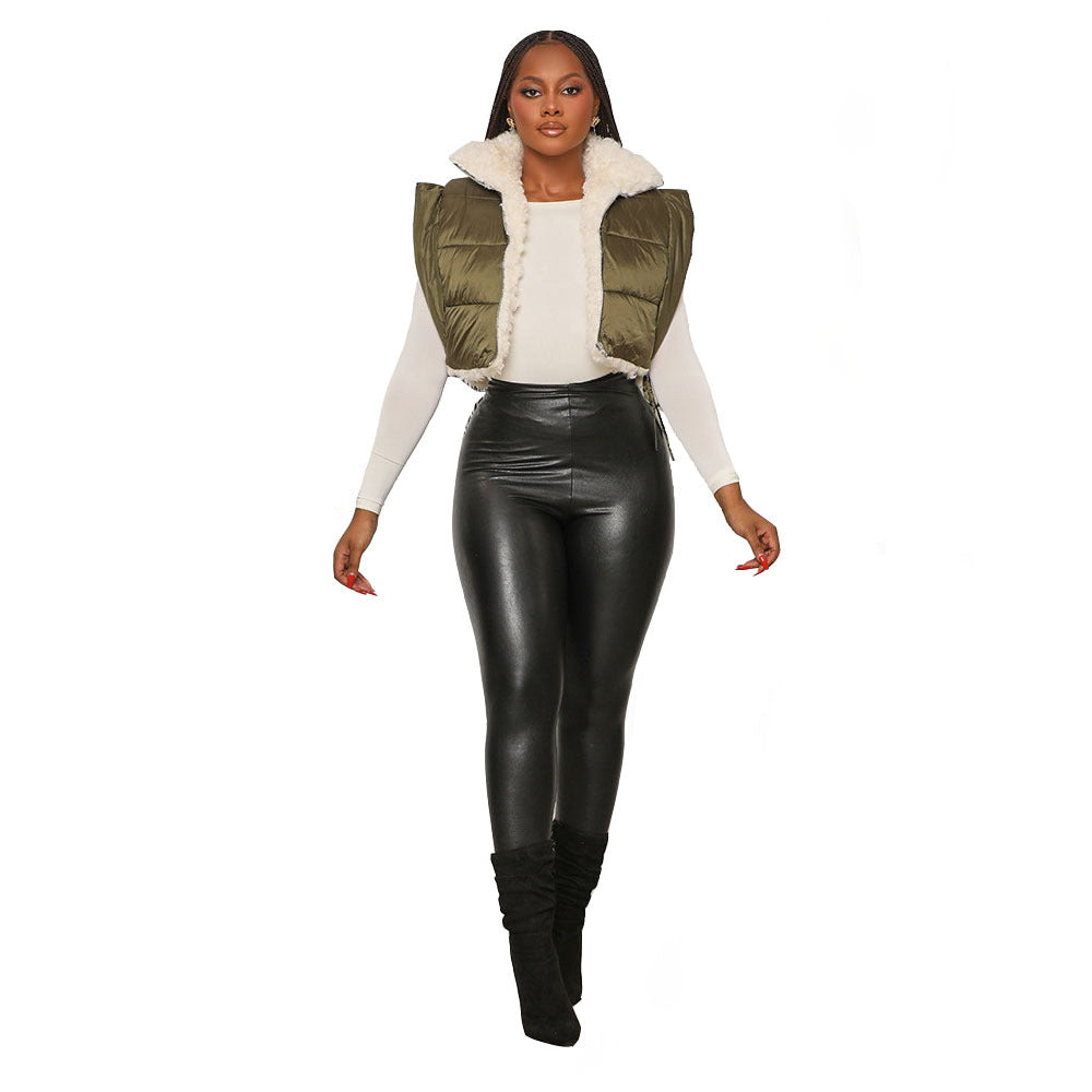 Autumn and winter solid color double-sided zipper Fleece cotton Padded vest 15