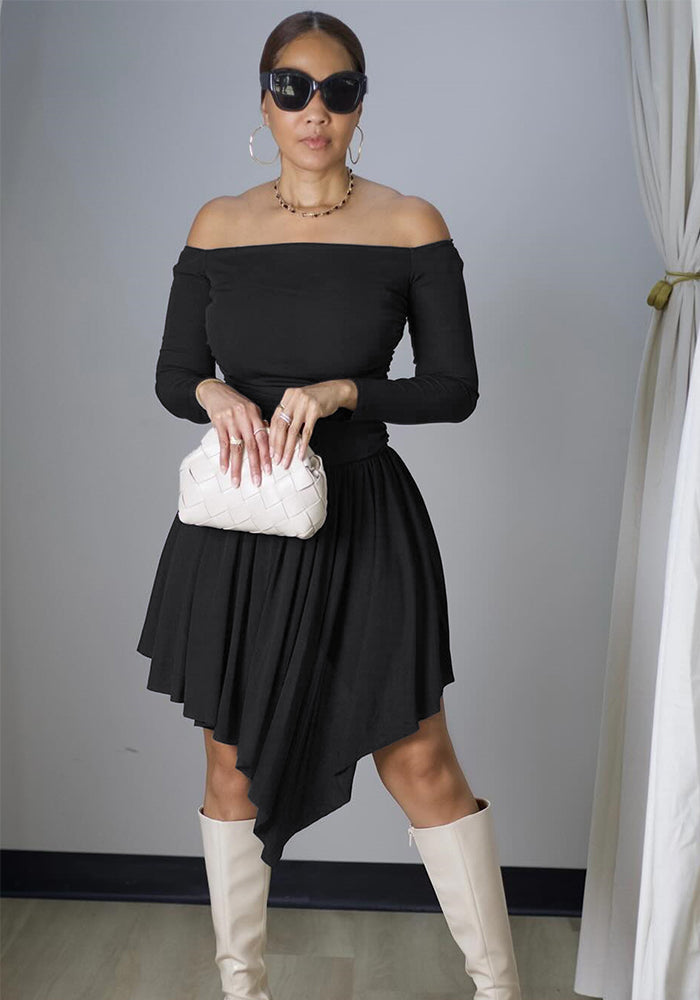 off shoulder irregular party dress