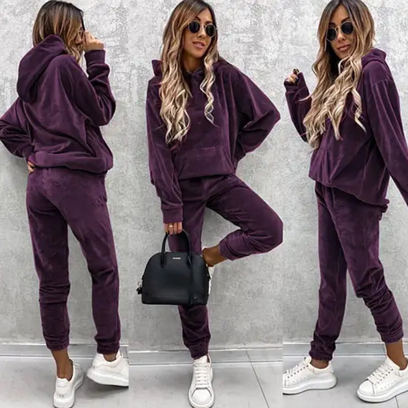Women Casual Solid Hoodies Sports trousers two-piece set 8