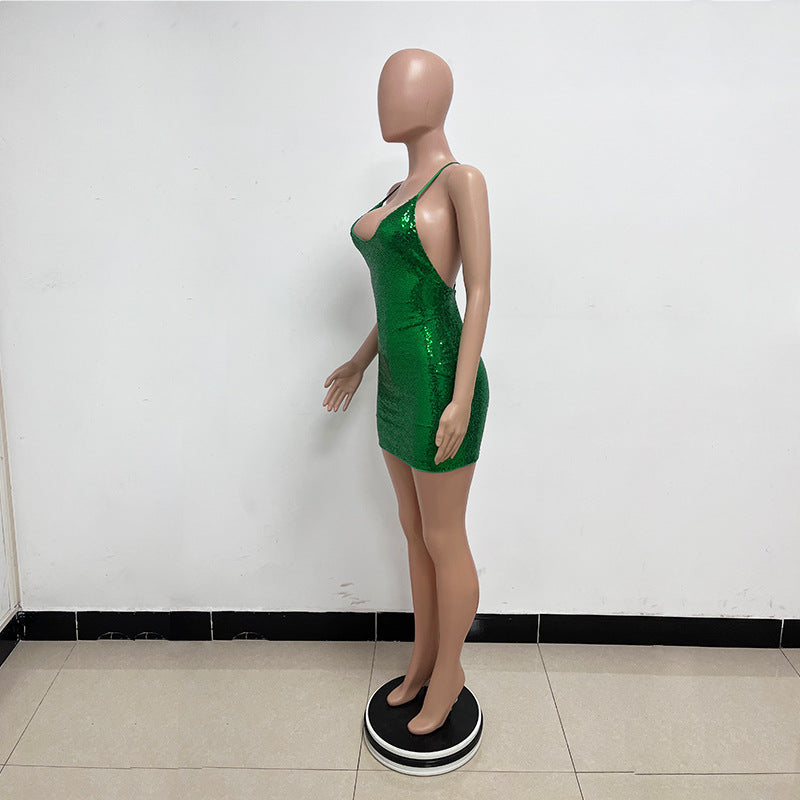 Women Sequin Backless Bodycon Hollow Strap Dress 30