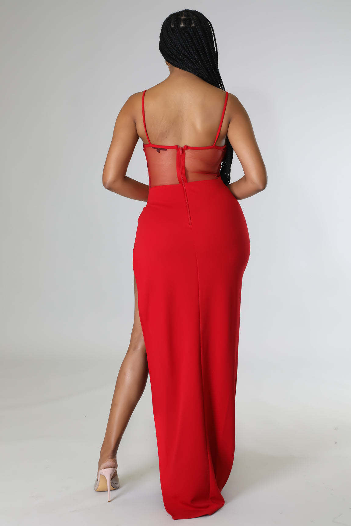 Women Summer Patchwork Mesh Beaded Slit Long Dress 5