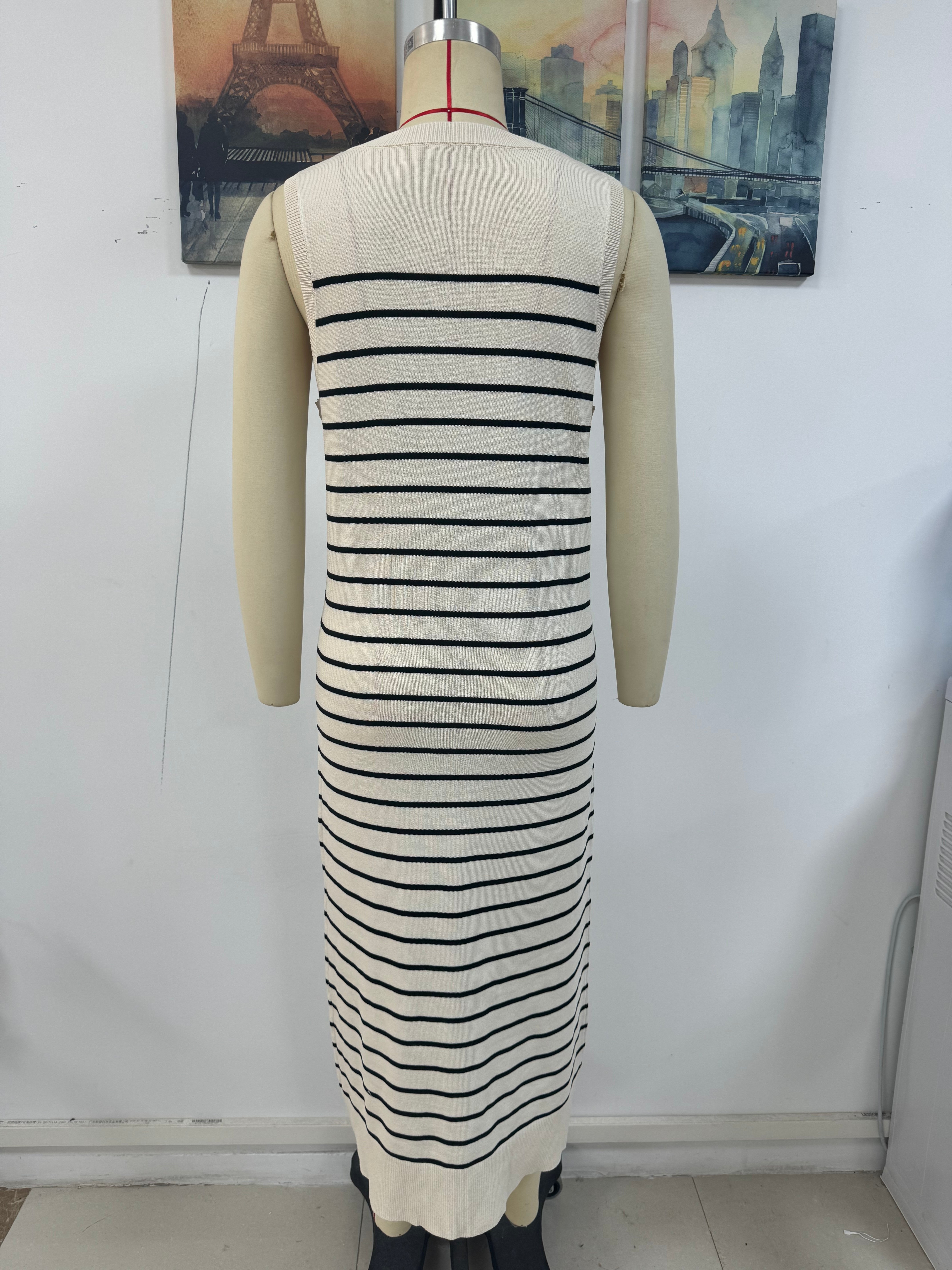 Spring And Summer Slim Women's Striped Knitting Sleeveless Fashion Long Dress 17