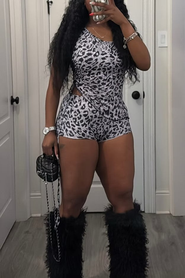 Fashion Leopard Print Sexy Women's Two Piece Shorts Set 4