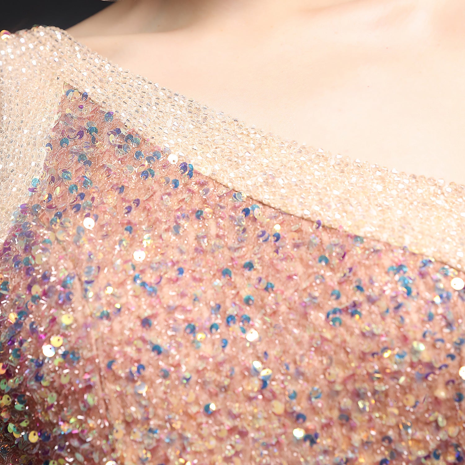 Summer Side Slit One Shoulder Sequin Evening Dress 16