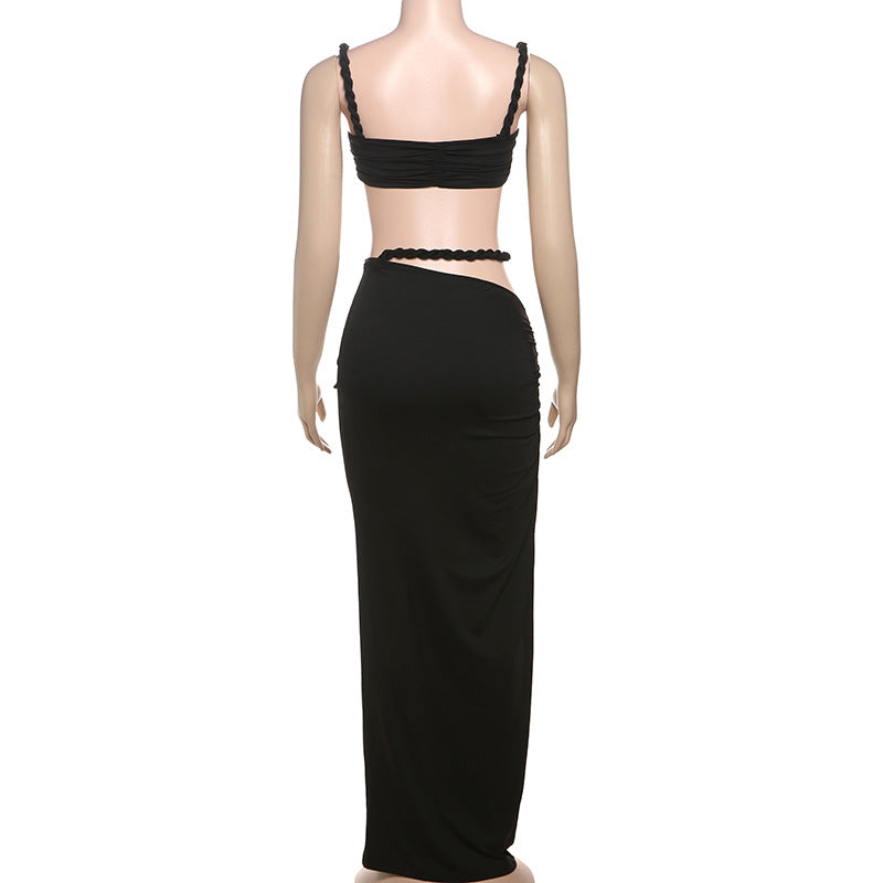 Women Spring Sexy Solid Backless Top and Bodycon Skirt Two-piece Set 26