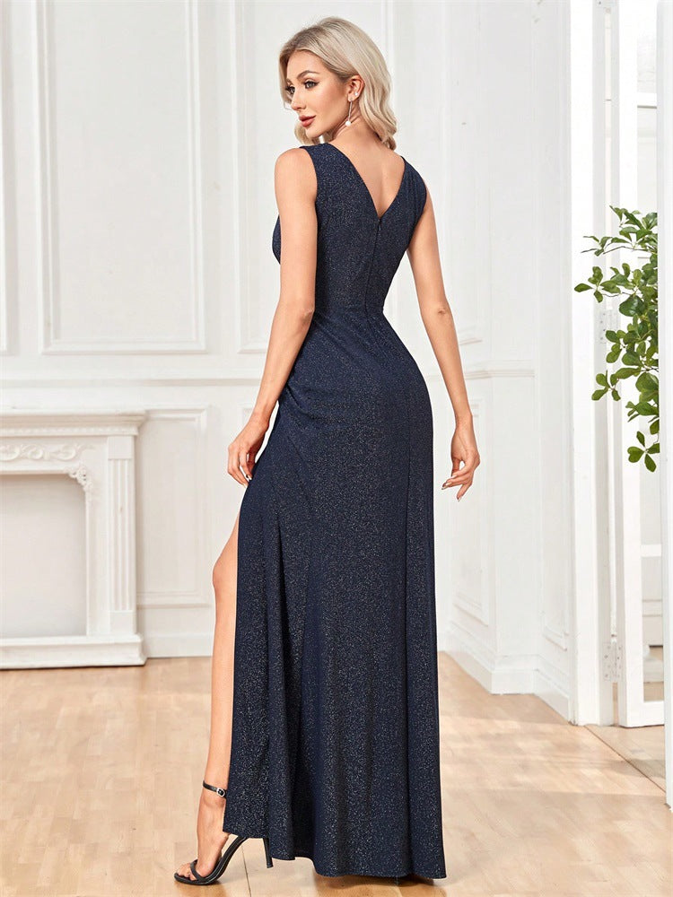 Women knot irregular v-neck sleeveless evening dress 4