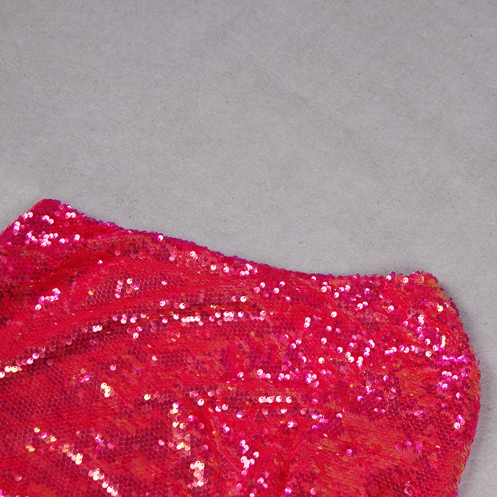 Women Sequin Formal Party One-shoulder Dress 15