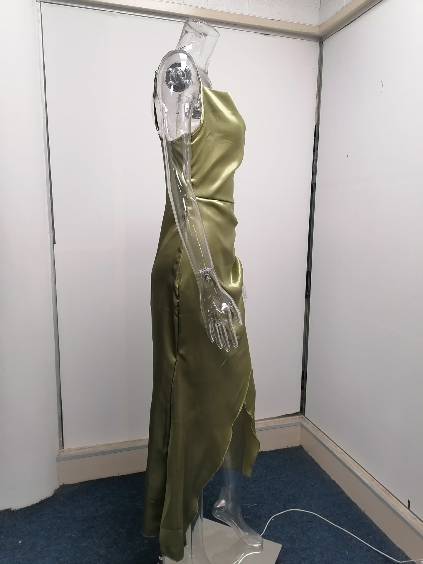 Sexy Low Cut Satin Slit Strap Dress Slim Fit Low Back Maxi Dress 39