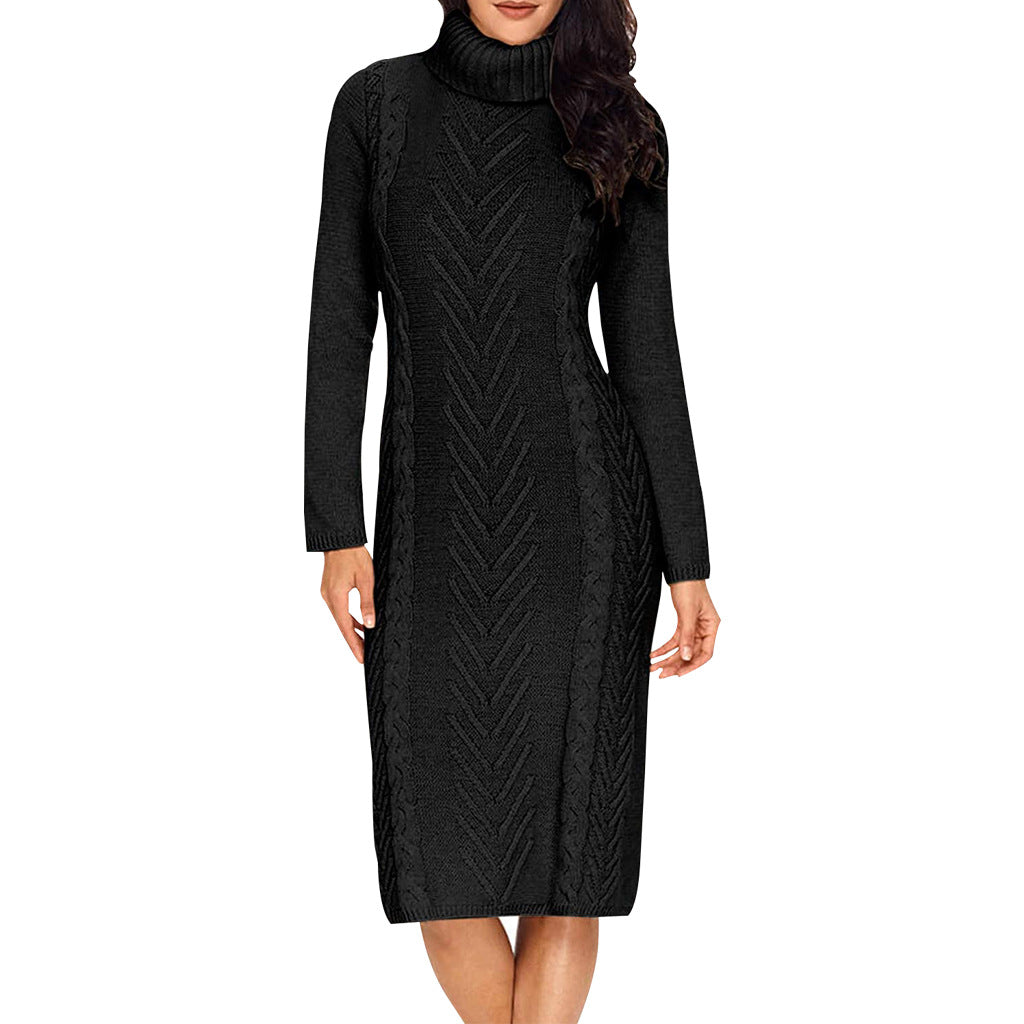 Women Sexy Solid Round Neck Sweater Dress 6