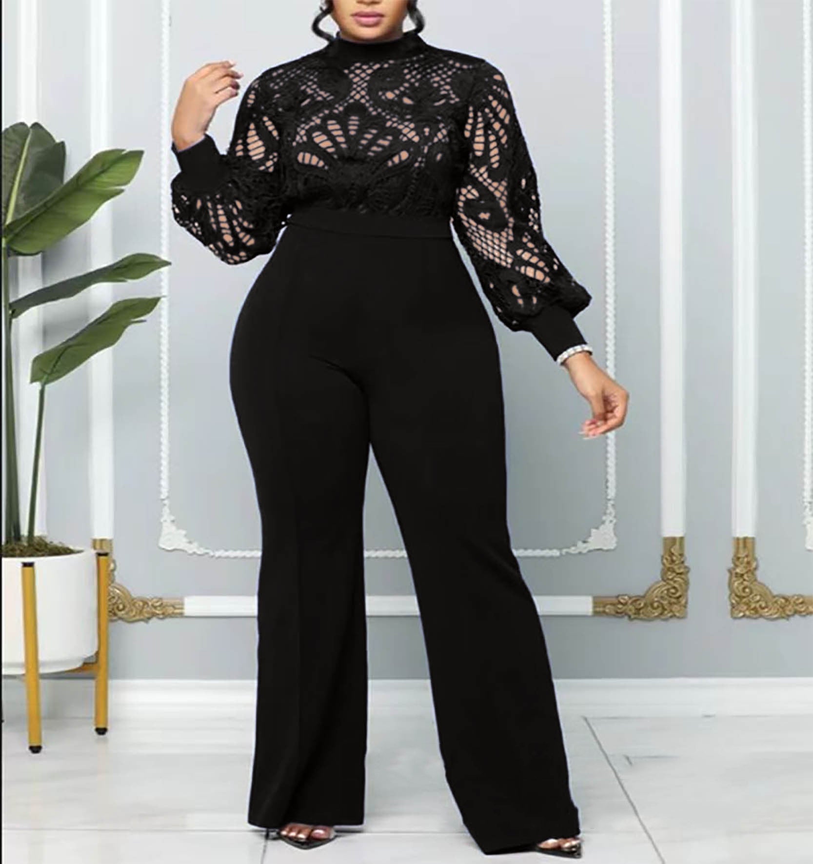 Plus Size Women Lace Casual Jumpsuit 4