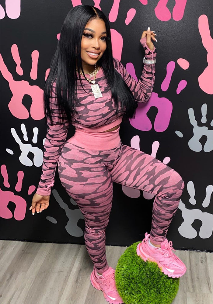 Women printed long-sleeved Top and Pant two-piece set