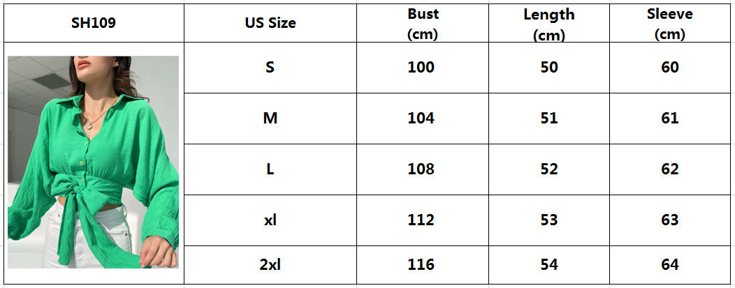 Women's Lace Up Long Sleeve Cardigan Spring Summer Bat Sleeves Crop Loose Shirt 12