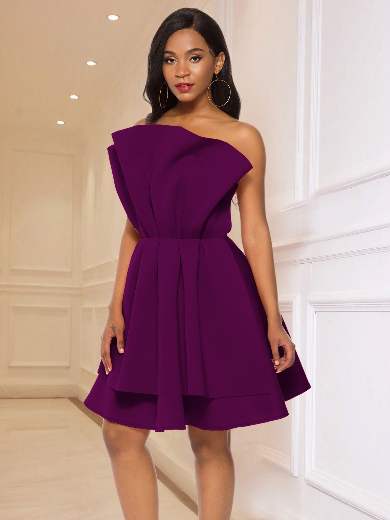Women sexy Strapless ruffle Formal Party dresses 8