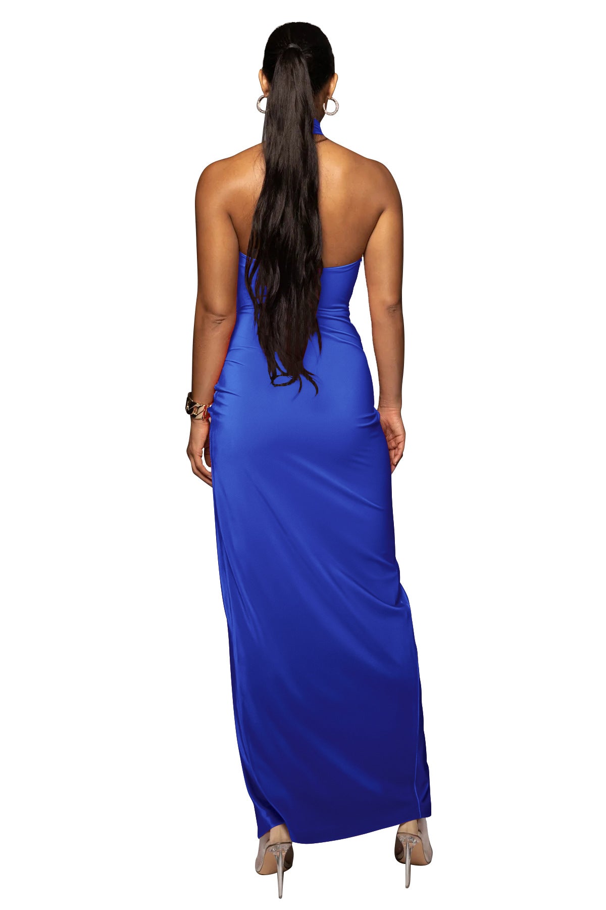 Women's Fashion Solid Color Halter Neck Maxi Pleated Dress 6