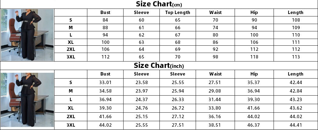 Women's Ol Fashion Long-Sleeved Tops Wide-Leg Pants Two-Piece Suit 8