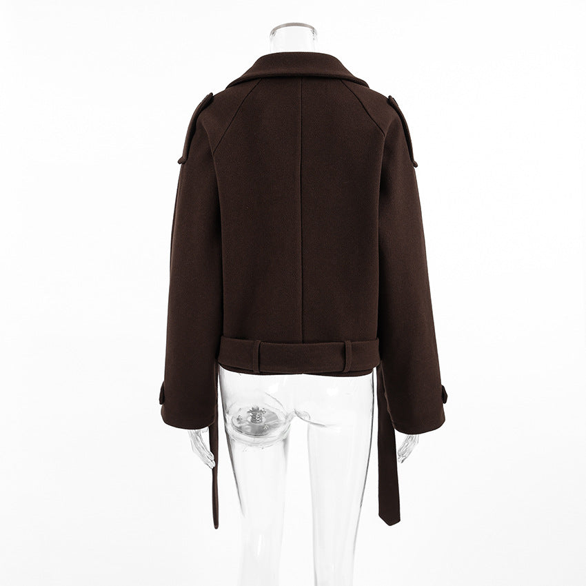 Autumn And Winter Turndown Collar Chic Double Breasted Fashion Woolen Coat 8