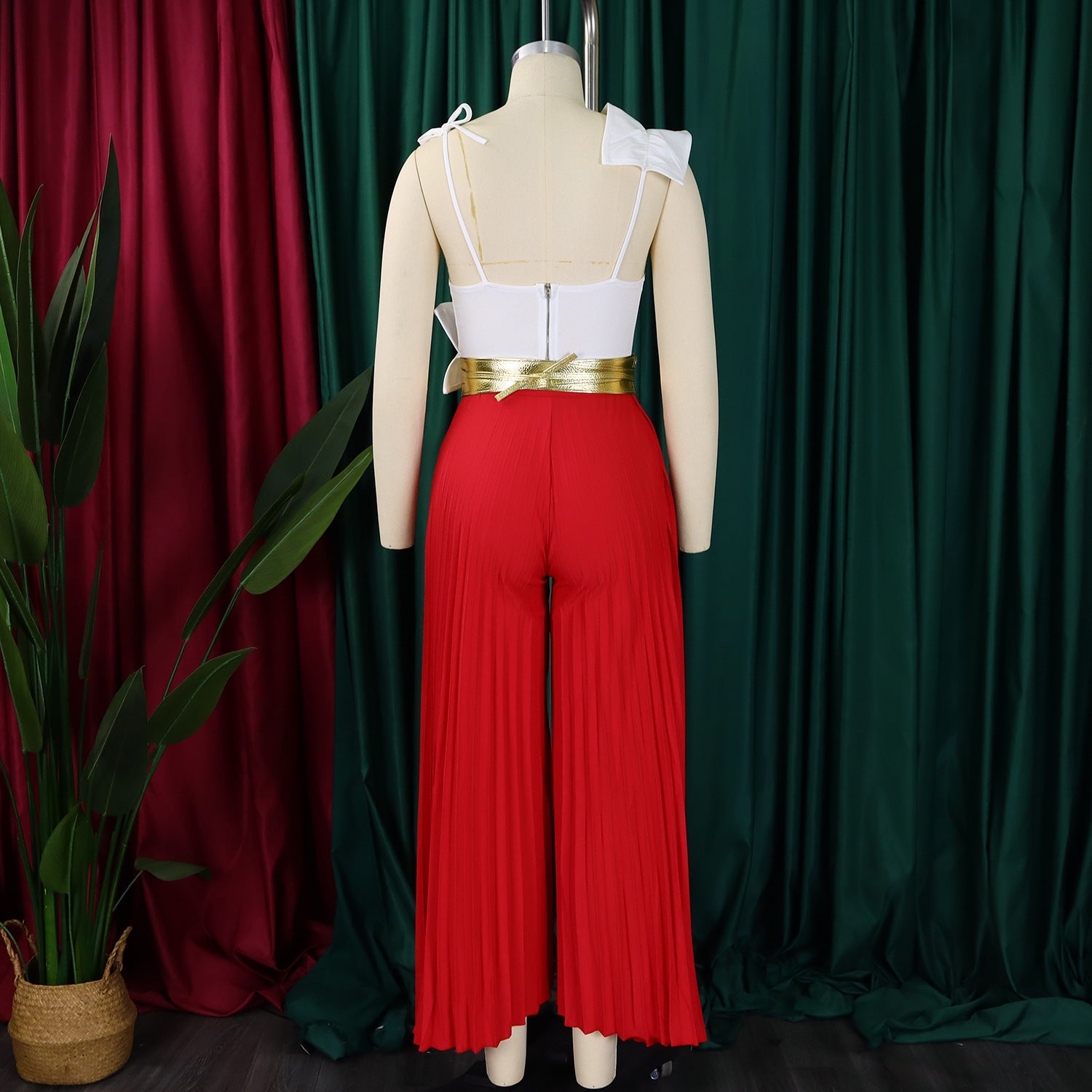 Women's Sexy Ruffle Sleeveless Top Wide Leg Pants Fashion Suit 14