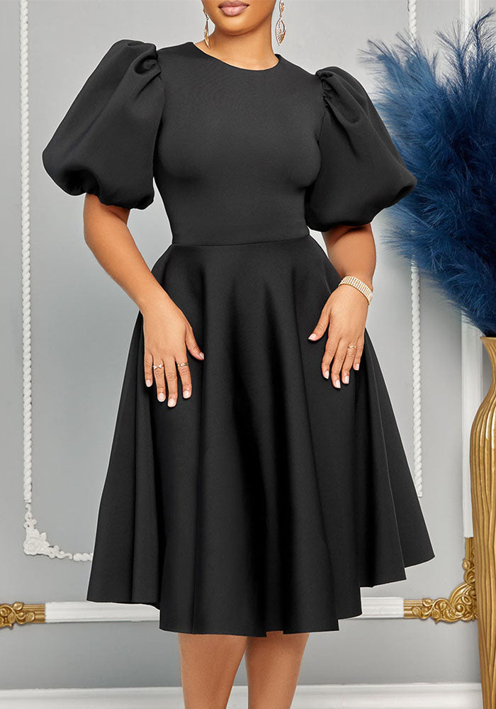 Women's Summer Short Sleeve Chic Round Neck High Waist Formal Party Evening Dress