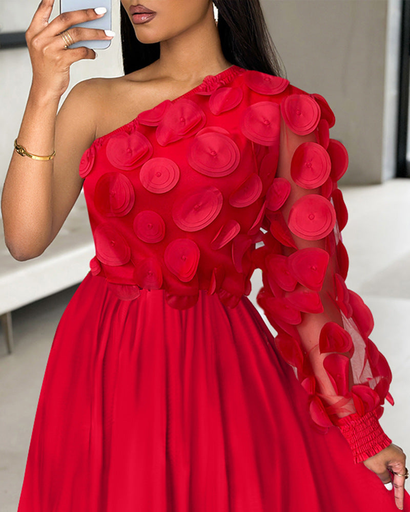 Women's Fashion Mesh Patchwork One Shoulder Dress 4
