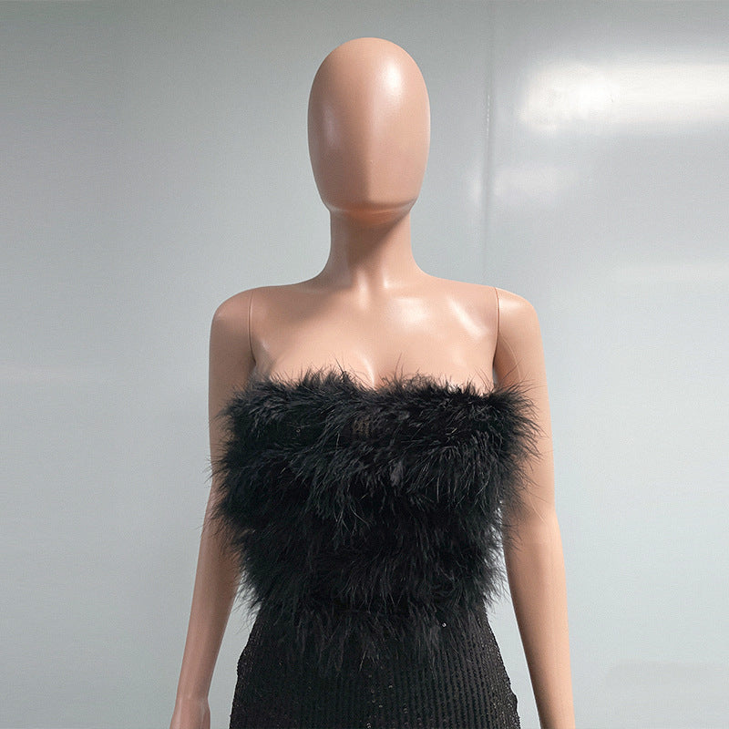 Bell Bottom Feather Strapless Sexy Fashion Jumpsuit 33