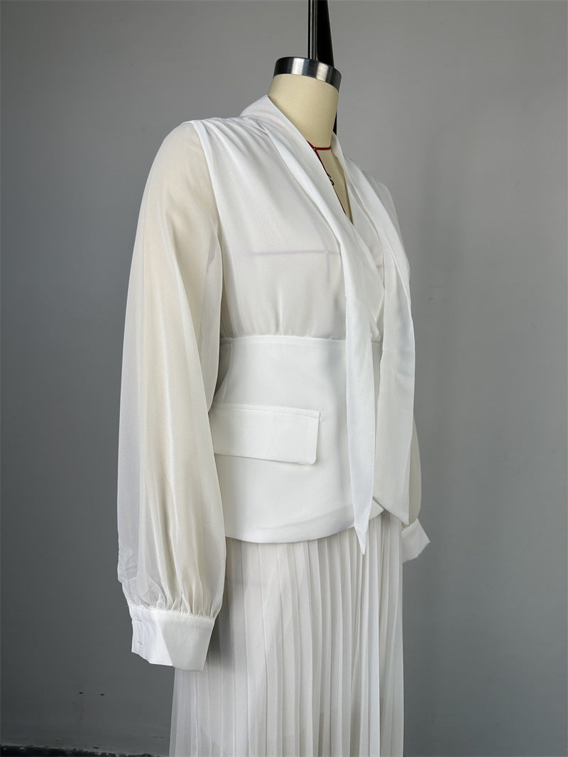 Women lace-up irregular pleated dress girdle two-piece set 12