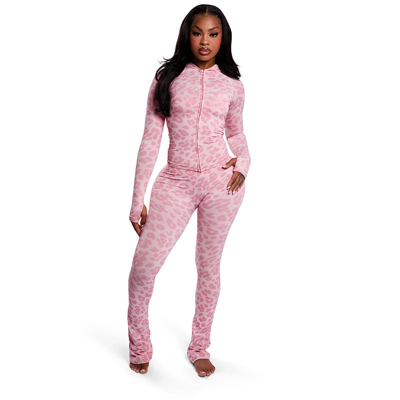 Women's Autumn Fashion Hooded Camouflage Print Long Sleeve Sports Slim Fit Casual Pants Set 12